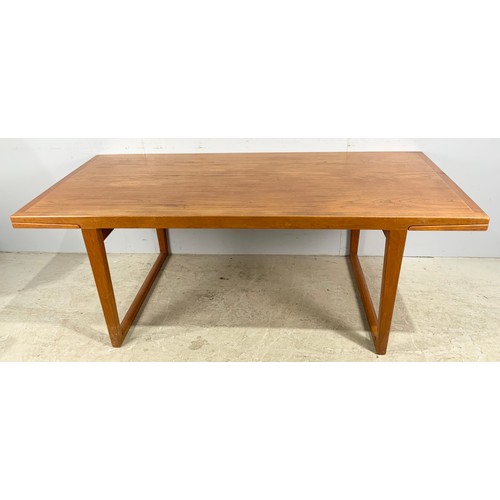 647 - LATE MID / LATE CENTURY TEAK DINING TABLE WITH TWO FOLDING LEAVES 255cm x 90cm EXTENDED WE ARE ADVIS... 