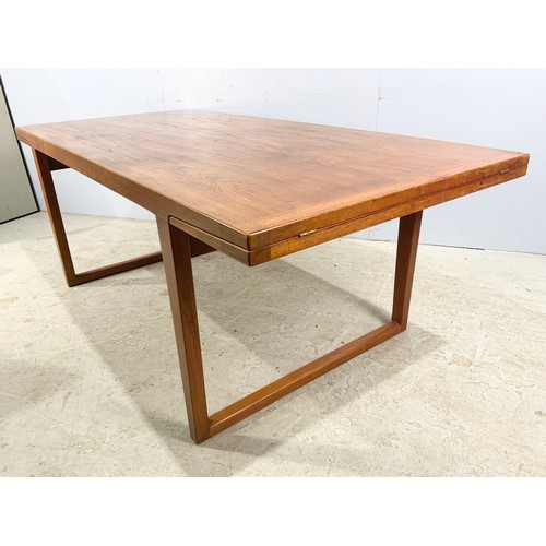 647 - LATE MID / LATE CENTURY TEAK DINING TABLE WITH TWO FOLDING LEAVES 255cm x 90cm EXTENDED WE ARE ADVIS... 