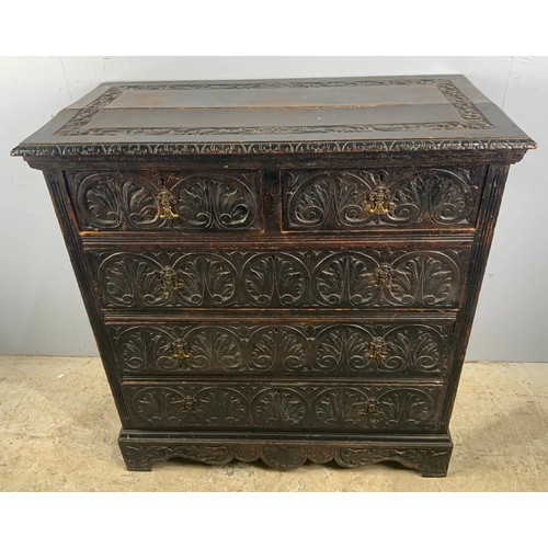 609 - GOTHIC  STYLE CARVED OAK CHEST OF 2 OVER 3 DRAWERS WIDTH  102cm