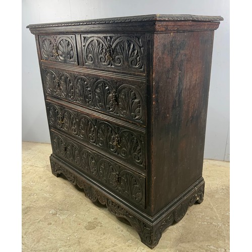 609 - GOTHIC  STYLE CARVED OAK CHEST OF 2 OVER 3 DRAWERS WIDTH  102cm