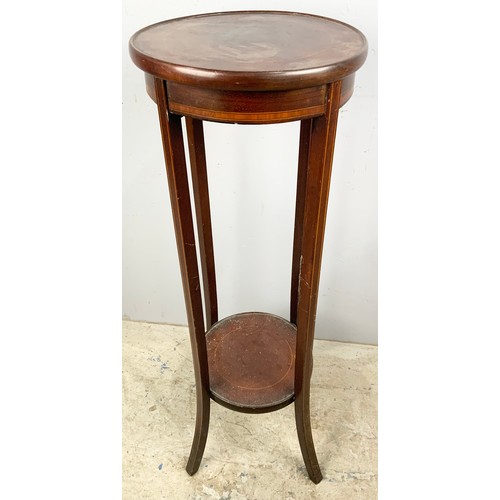 619 - INLAID MAHOGANY ROUND TOP POT STAND / TORCHERE  97cm TALL