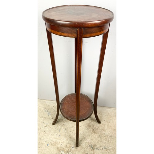 619 - INLAID MAHOGANY ROUND TOP POT STAND / TORCHERE  97cm TALL