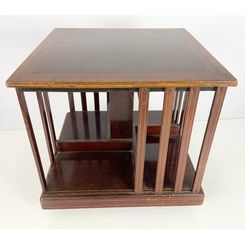 623 - INLAID MAHOGANY TABLE TOP REVOLVING BOOK CASE