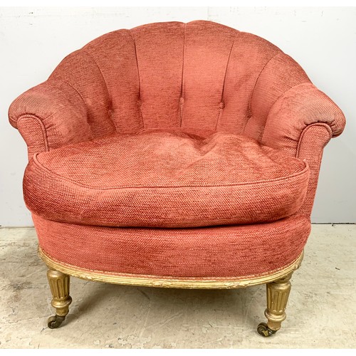 677 - HORSE HAIR  BUTTON BACK UPHOLSTERED BOW / TUB CHAIR