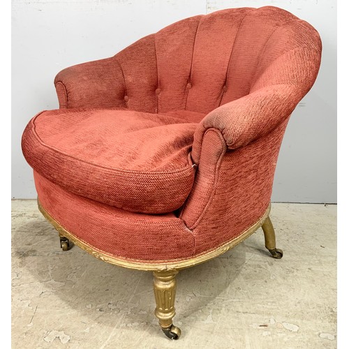 677 - HORSE HAIR  BUTTON BACK UPHOLSTERED BOW / TUB CHAIR