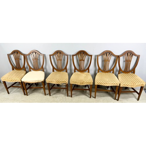 551 - SET OF SIX SHIELD BACK DINING CHAIRS WITH OVER STUFFED SEATS