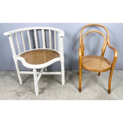 679 - BOBBIN TURNED TUB CHAIR AND A BENT WOOD CHILD’S / DOLL’S CHAIR BOTH WITH BERGERE SEATS