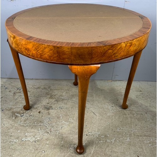 630 - WALNUT VENEERED DEMI LUME CARD TABLE WIDTH  83cm PROBABLY CONTINENTAL