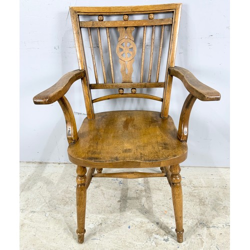 652 - OAK WHEEL BACK ARM CHAIR