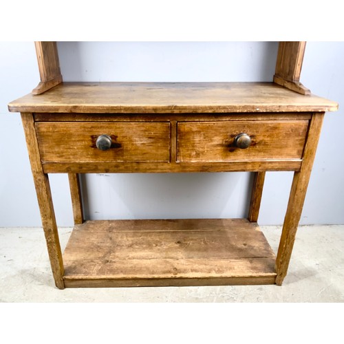 591 - PINE DRESSER WITH POT BOARD AND TWO DRAWERS AND PLATE RACK WIDTH 122cm. 192cm TALL