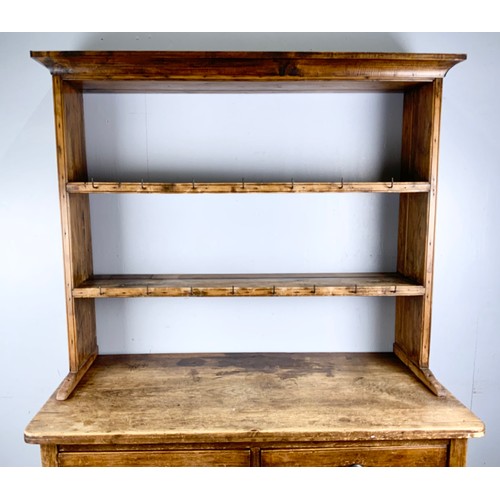 591 - PINE DRESSER WITH POT BOARD AND TWO DRAWERS AND PLATE RACK WIDTH 122cm. 192cm TALL