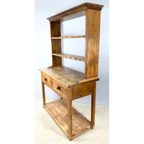 591 - PINE DRESSER WITH POT BOARD AND TWO DRAWERS AND PLATE RACK WIDTH 122cm. 192cm TALL