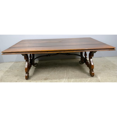 544 - LARGE COFFEE TABLE WITH METAL SURPORTS  148cm x 97cm