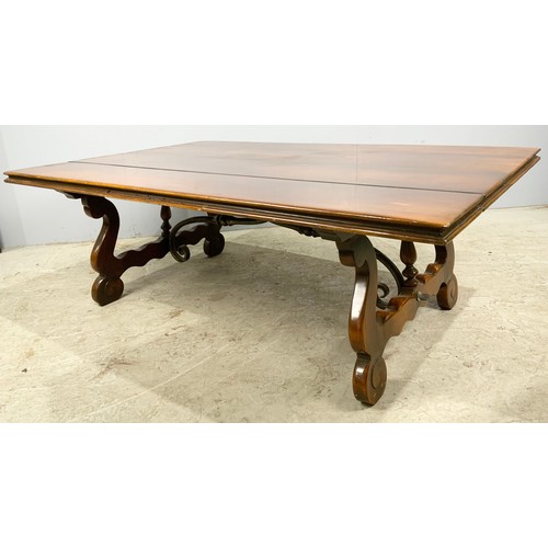 544 - LARGE COFFEE TABLE WITH METAL SURPORTS  148cm x 97cm