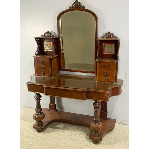 516 - VICTORIAN ORNATE MAHOGANY DRESSING TABLE WIDTH 136cm . 178cm TALL