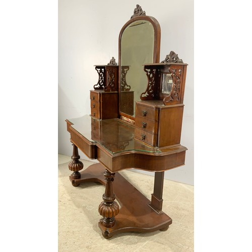 516 - VICTORIAN ORNATE MAHOGANY DRESSING TABLE WIDTH 136cm . 178cm TALL