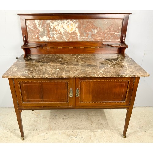 602 - INLAID MAHOGANY MARBLE TOP WASH STAND WIDTH 116cm