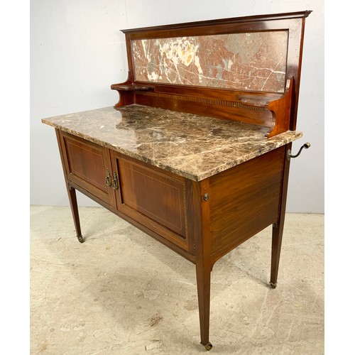 602 - INLAID MAHOGANY MARBLE TOP WASH STAND WIDTH 116cm