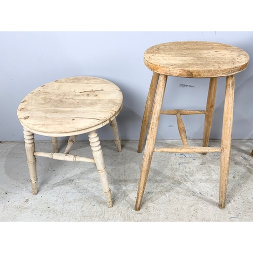 548 - 3 STRIPPED PINE AND 1 OTHER PAINTED STOOL TOGETHER WITH BAR STOOL