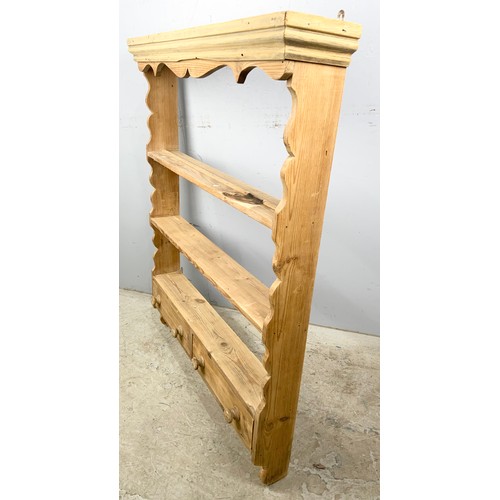 637 - PINE WALL SHELVES WITH TWO DRAWERS WIDTH 84cm