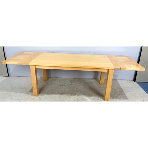 644 - LARGE LIGHT (POSSIBLY BEECH) DINING TABLE WITH 2 LEAVES 273cm x 92cm EXTENDED