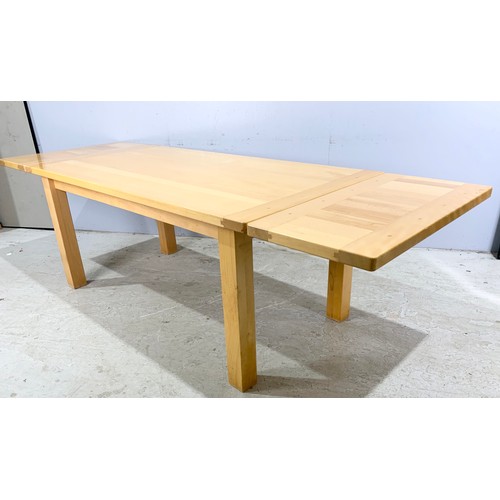 644 - LARGE LIGHT (POSSIBLY BEECH) DINING TABLE WITH 2 LEAVES 273cm x 92cm EXTENDED