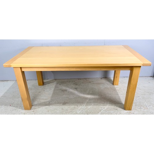 644 - LARGE LIGHT (POSSIBLY BEECH) DINING TABLE WITH 2 LEAVES 273cm x 92cm EXTENDED