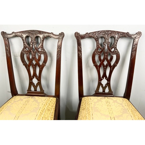 657 - PAIR OF GOOD QUALITY  MAHOGANY CHIPPENDALE STYLE DINING CHAIRS ON  BALL & CLAW FEET WITH DROP IN SEA... 