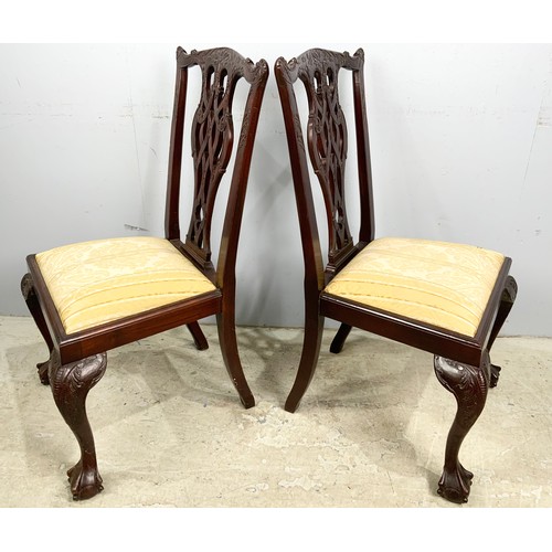 657 - PAIR OF GOOD QUALITY  MAHOGANY CHIPPENDALE STYLE DINING CHAIRS ON  BALL & CLAW FEET WITH DROP IN SEA... 