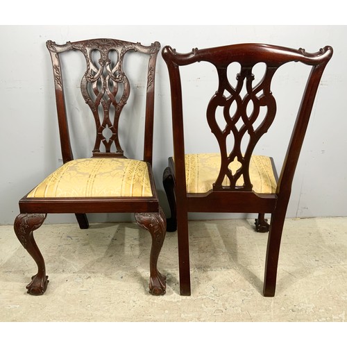 657 - PAIR OF GOOD QUALITY  MAHOGANY CHIPPENDALE STYLE DINING CHAIRS ON  BALL & CLAW FEET WITH DROP IN SEA... 