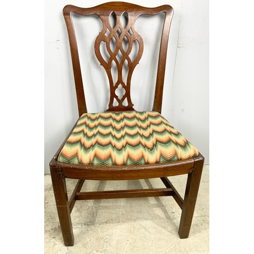 655 - LARGE MAHOGANY ARM / CARVER CHAIR WITH A CHIPPENDALE STYLE DING CHAIR WITH DROP IN SEAT