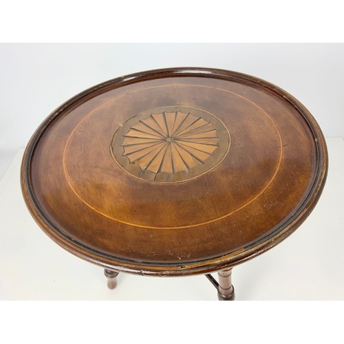 629 - ELEGANT SMALL MAHOGANY INLAID TRIPOD WINE TABLE 37cm DIAMETER AF