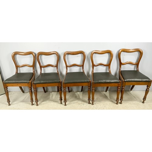 663 - 5 BALLOON BACK MAHOGANY DINING CHAIRS WITH LEATHER DROP IN SEATS