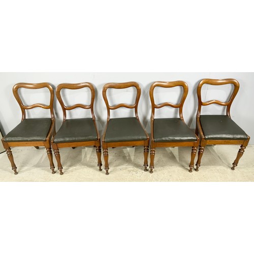 663 - 5 BALLOON BACK MAHOGANY DINING CHAIRS WITH LEATHER DROP IN SEATS