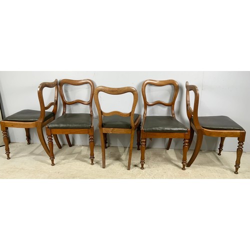 663 - 5 BALLOON BACK MAHOGANY DINING CHAIRS WITH LEATHER DROP IN SEATS