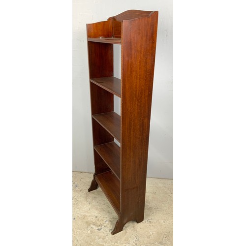 594 - INLAID MAHOGANY NARROW BOOKCASE WIDTH 41cm, 115cm TALL