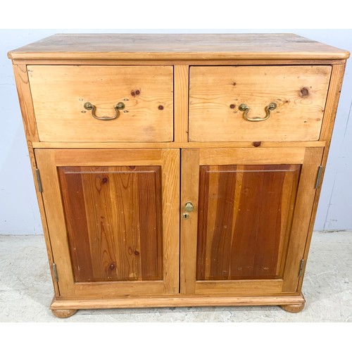 604 - PINE 2 DRAWER SIDEBOARD / CUPBOARD WIDTH 93cm. 94cm TALL