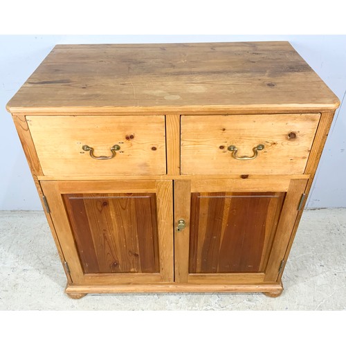 604 - PINE 2 DRAWER SIDEBOARD / CUPBOARD WIDTH 93cm. 94cm TALL