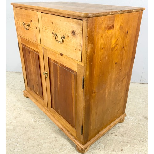 604 - PINE 2 DRAWER SIDEBOARD / CUPBOARD WIDTH 93cm. 94cm TALL