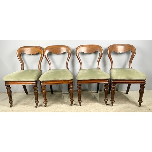 680 - SET OF FOUR MAHOGANY BALLOON BACK DINING CHAIRS WITH DROP IN SEATS ON FLUTED LEGS