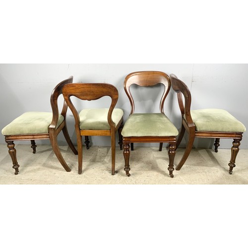 680 - SET OF FOUR MAHOGANY BALLOON BACK DINING CHAIRS WITH DROP IN SEATS ON FLUTED LEGS