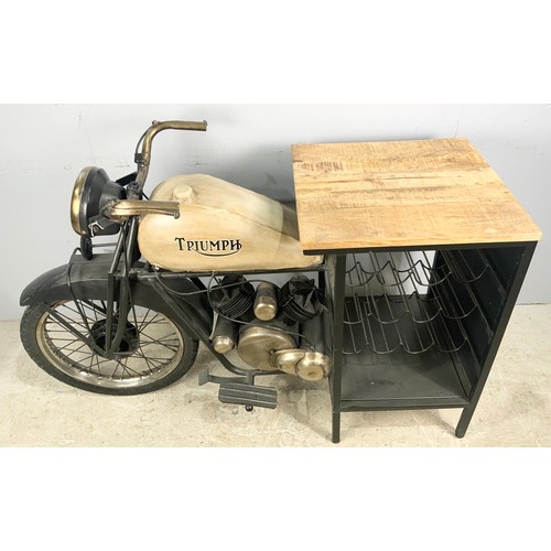 562 - UNUSUAL TRIUMPH MOTORCYCLE WINE RACK / TABLE BAR WIDTH 150cm IDEAL SHOP / PUB / MAN CAVE DISPLAY