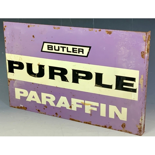 21 - DOUBLE SIDED ADVERTISING SIGN, BUTLER PURPLE PARAFFIN, APPROX 30 X 49 CM