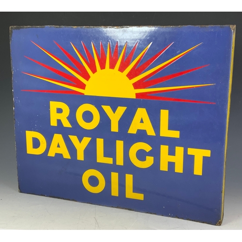 15 - A DOUBLE SIDED ADVERTISING SIGN, ROYAL DAYLIGHT OIL, WITH CORNER MOUNTING BRACKET, APPROX. 56 X 46 C... 