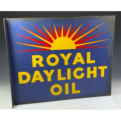 15 - A DOUBLE SIDED ADVERTISING SIGN, ROYAL DAYLIGHT OIL, WITH CORNER MOUNTING BRACKET, APPROX. 56 X 46 C... 