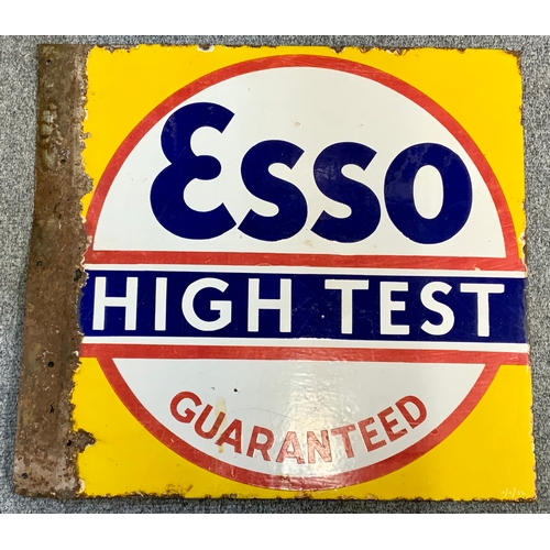 14 - DOUBLE SIDED ENAMEL ADVERTISING SIGN, ESSO HIGH TEST GUARENTEED. APPEARS THE CORNER MOUNTING BRACKET... 