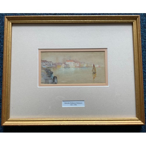 7 - WATERCOLOUR OF A HARBOUR SCENE INITIALED HBB MOUNTED  HERCULES BRABAZON BRABAZON 1821 -1906  18cm x ... 