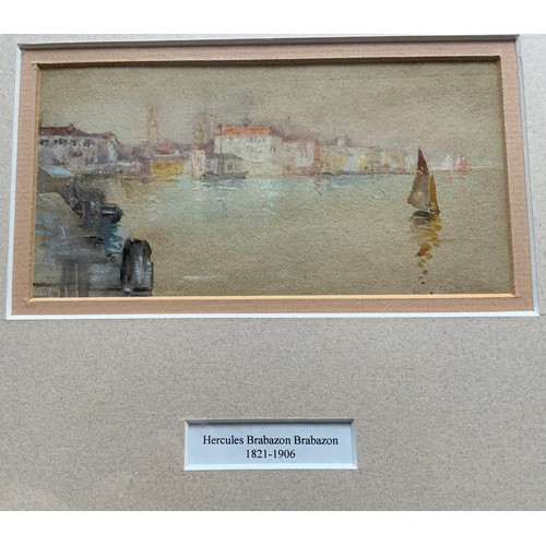 7 - WATERCOLOUR OF A HARBOUR SCENE INITIALED HBB MOUNTED  HERCULES BRABAZON BRABAZON 1821 -1906  18cm x ... 