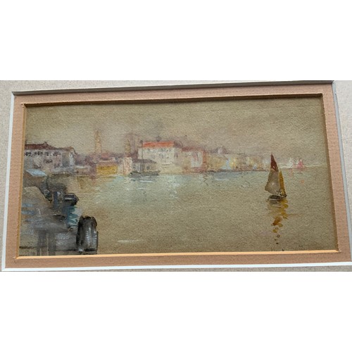 7 - WATERCOLOUR OF A HARBOUR SCENE INITIALED HBB MOUNTED  HERCULES BRABAZON BRABAZON 1821 -1906  18cm x ... 