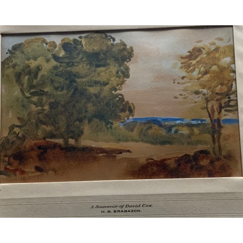 8 - SMALL WATERCOLOUR INITIAL SIGNATURE HBB MOUNTED A SOUVENIR OF DAVID COX  H B BRABAZON  20cm x 13cm F... 